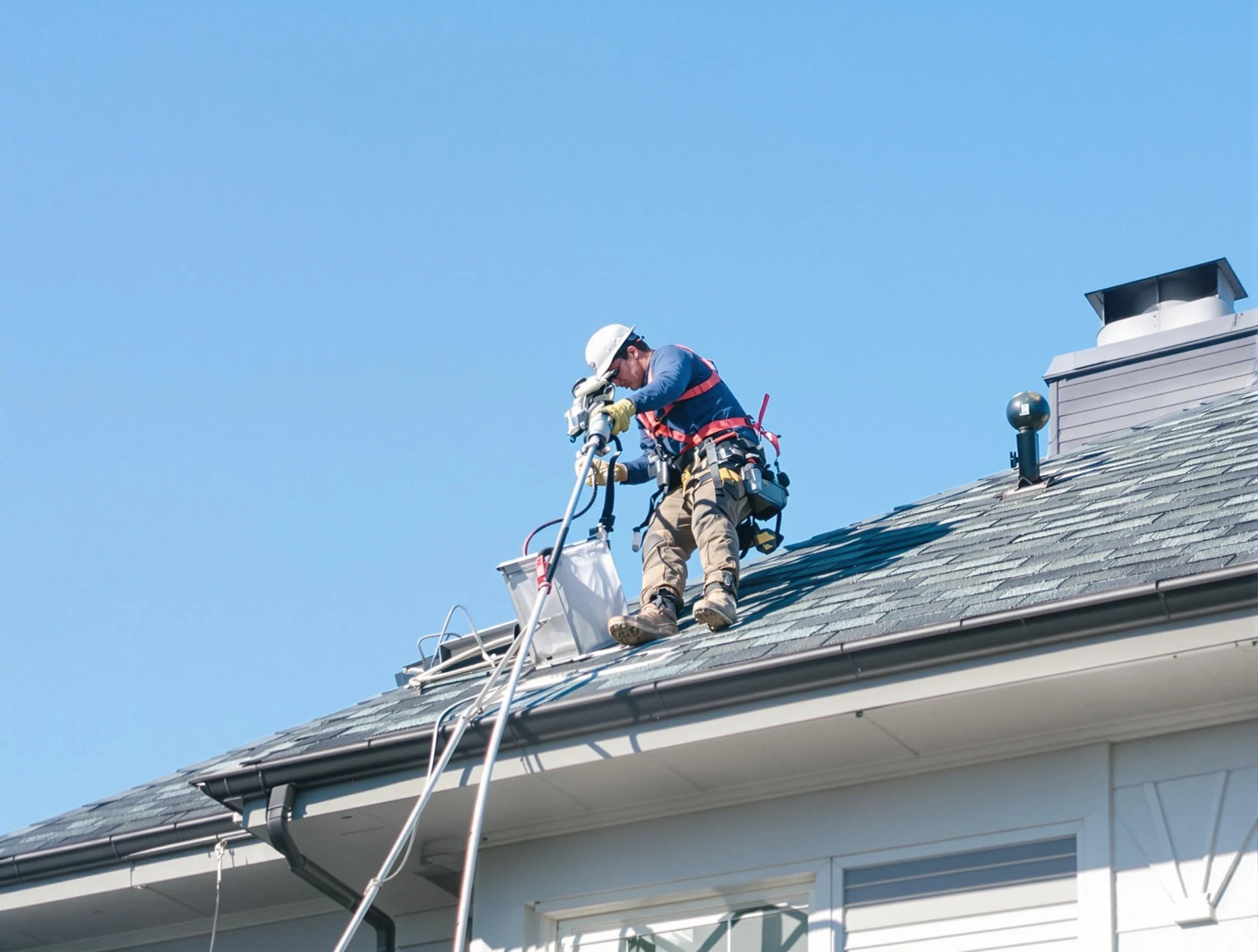 Tuscaloosa Dryer Vent Cleaning certified technician cleaning a roof-mounted dryer vent system in Tuscaloosa