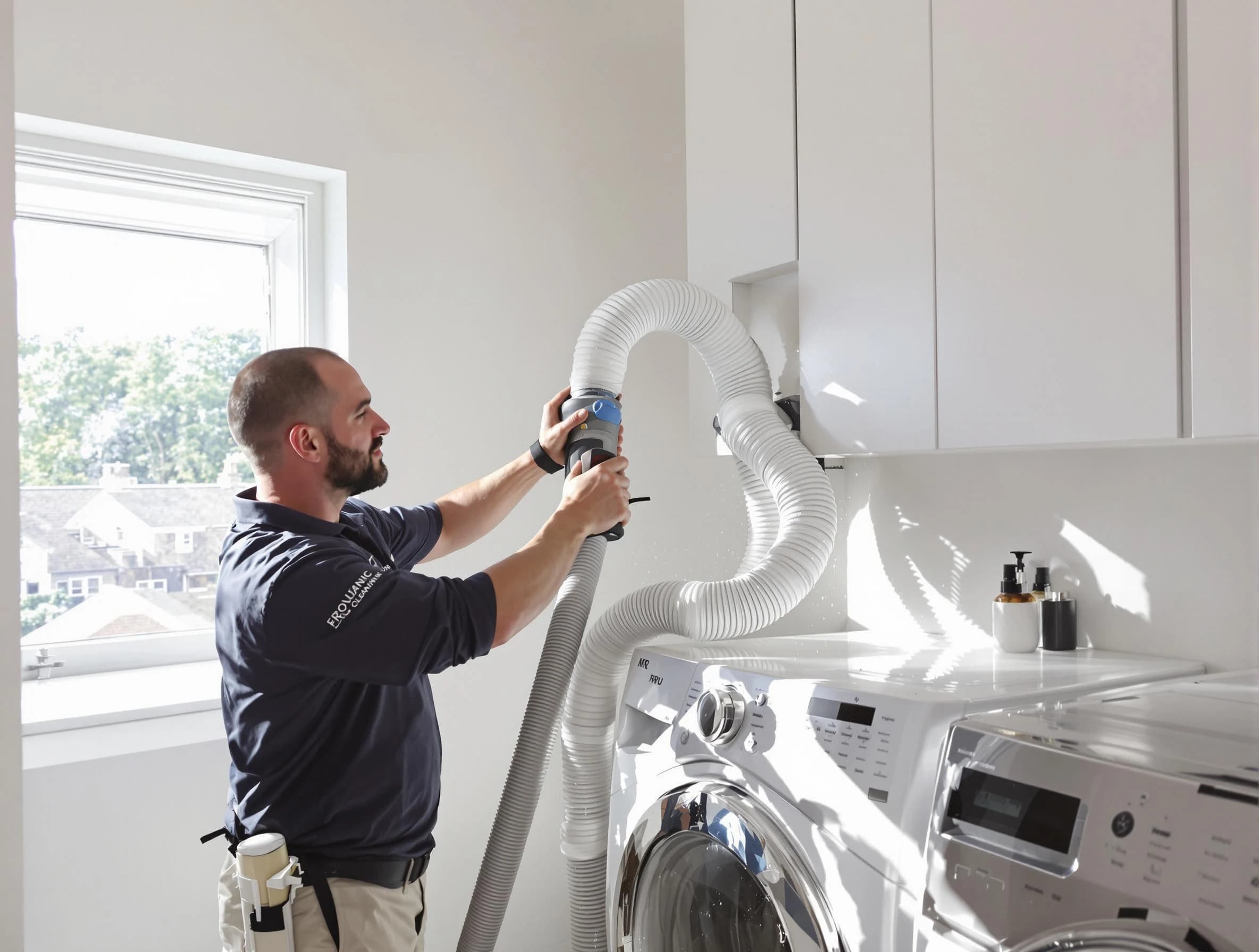 Certified Tuscaloosa Dryer Vent Cleaning technician performing dryer vent cleaning in Tuscaloosa