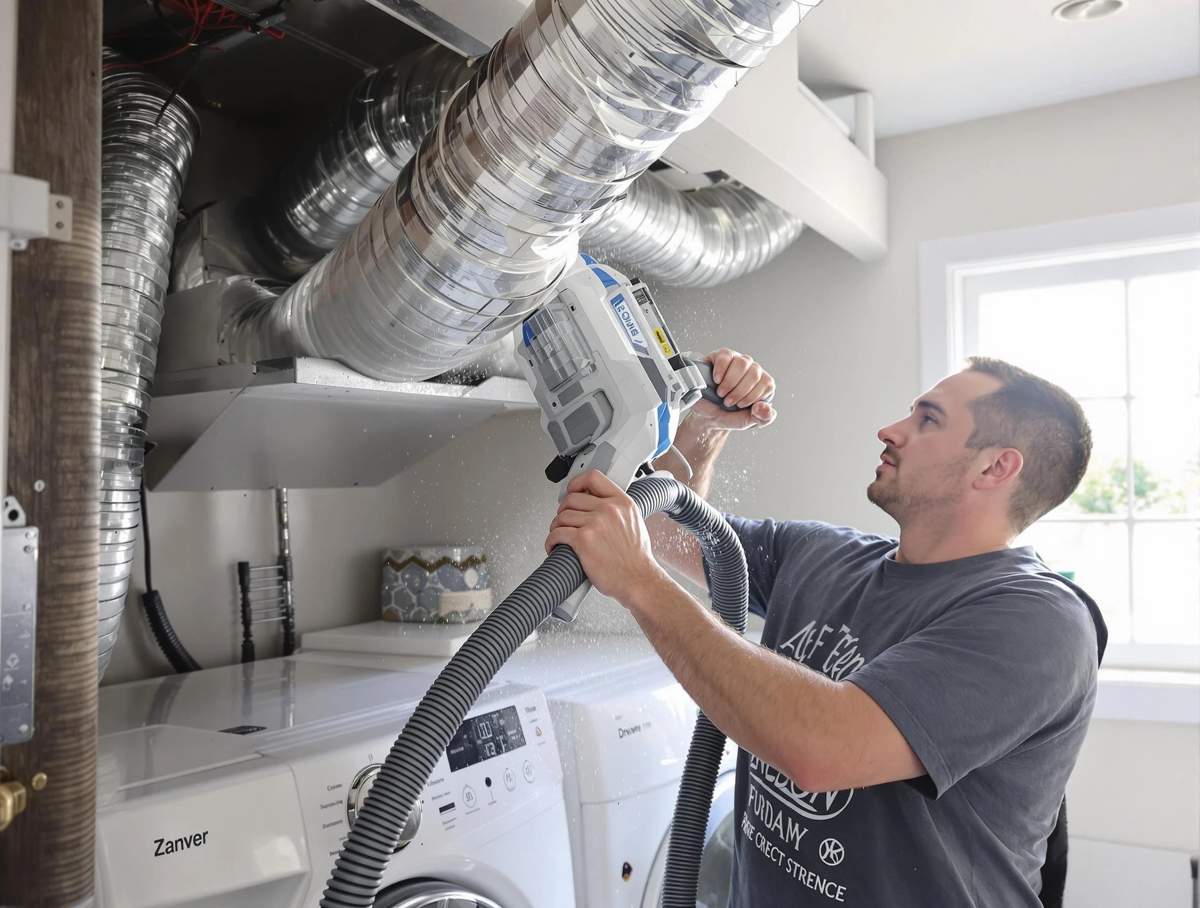 Tuscaloosa Dryer Vent Cleaning specialist cleaning deep within a dryer vent duct system in Tuscaloosa