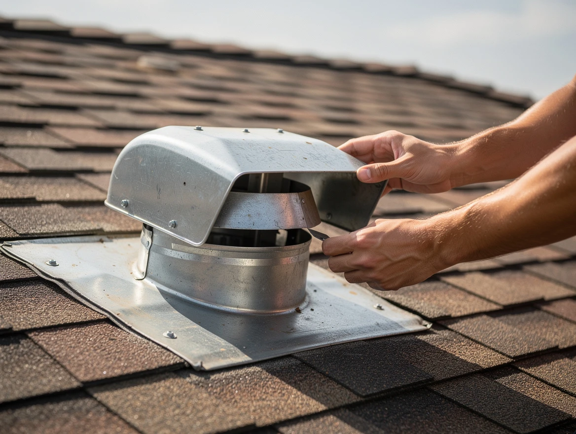 Tuscaloosa Dryer Vent Cleaning certified technician safely cleaning a roof-mounted dryer vent in Tuscaloosa