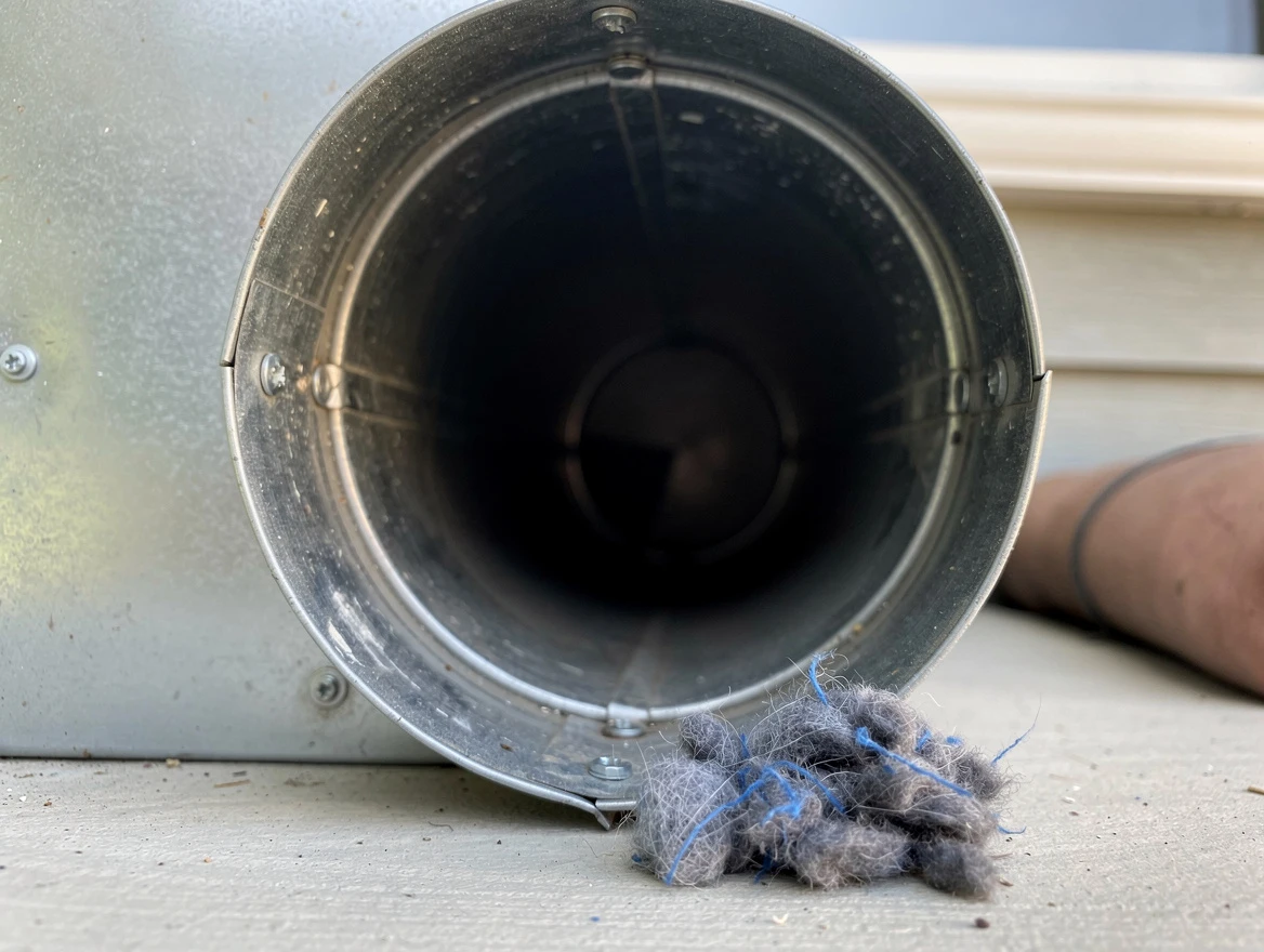 Tuscaloosa Dryer Vent Cleaning technician using specialized equipment to clear severe dryer vent blockage in Tuscaloosa