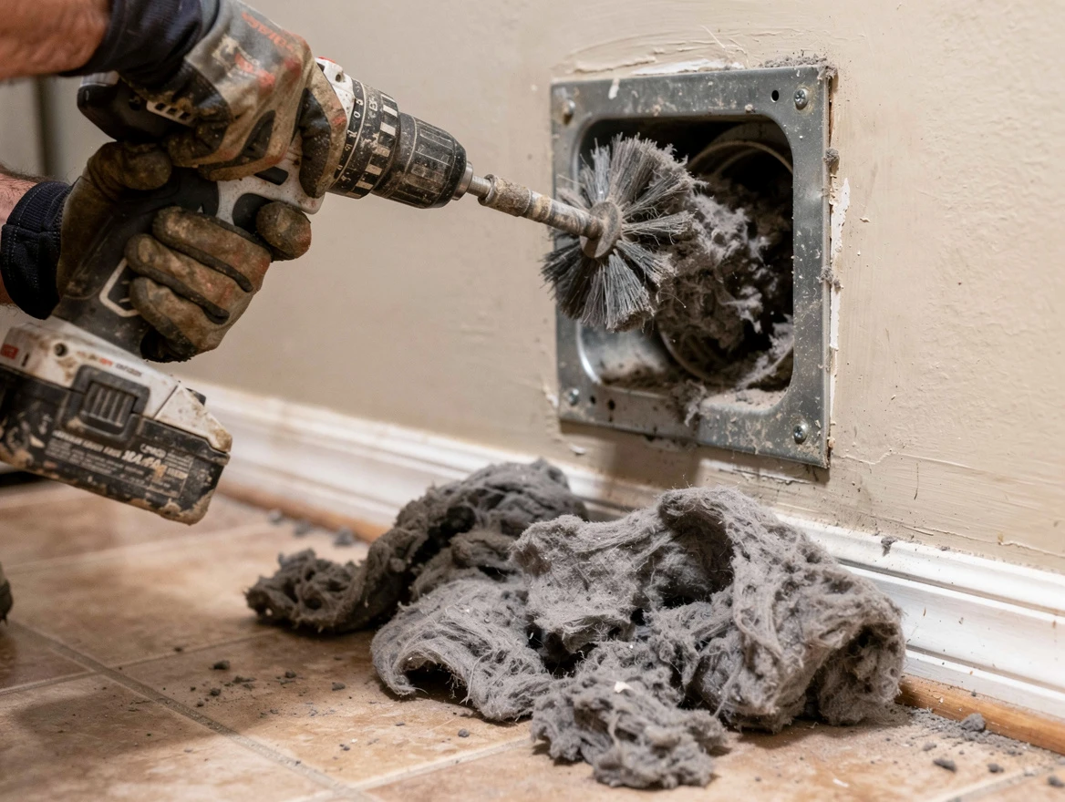 Certified Tuscaloosa Dryer Vent Cleaning technician performing dryer vent cleaning in Tuscaloosa