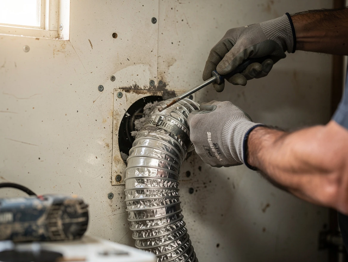 Tuscaloosa Dryer Vent Cleaning technician performing precise dryer vent hose installation in Tuscaloosa